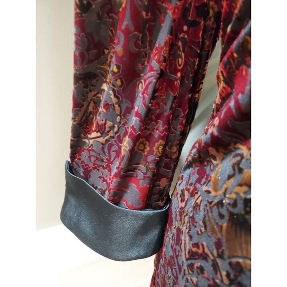 R&M Richards Women Burgundy Floral Polyester Collared Long Sleeve Shirt Size 18 - Picture 5 of 11